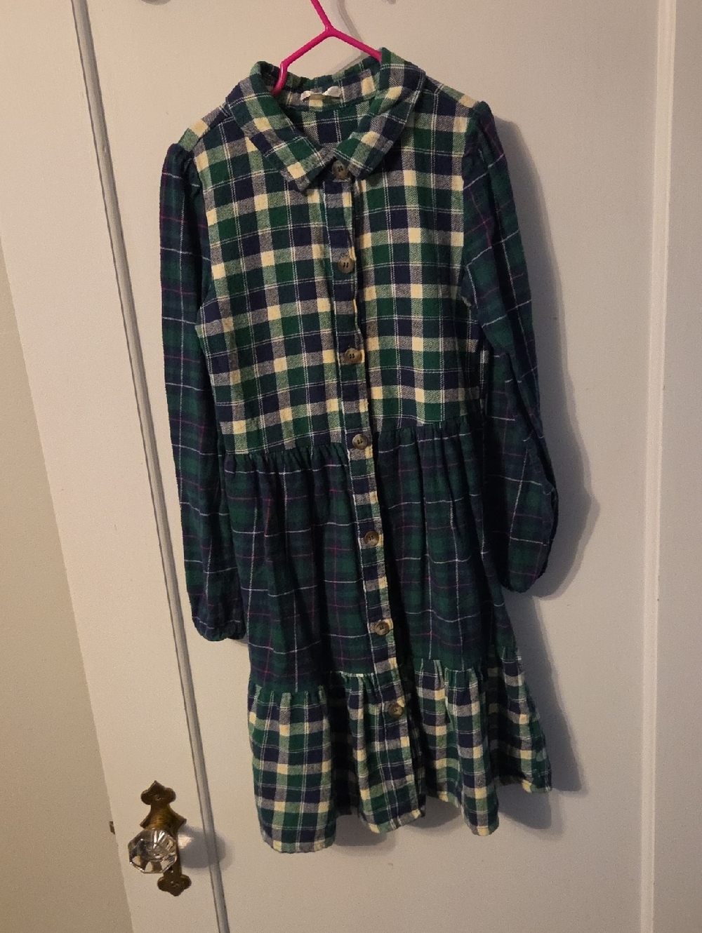 Tahari Green and Navy Plaid Button-Down Dress